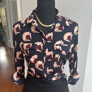 LOFT Pink Notched Collar Button Down Shirt